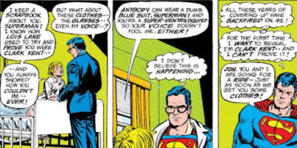 Superman tells a terminally ill boy he is Clark Kent in Action Comics #457