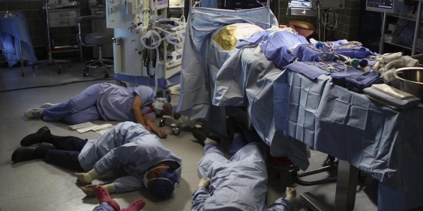 Surgeons passed out on the OR floor with a patient on the operating table