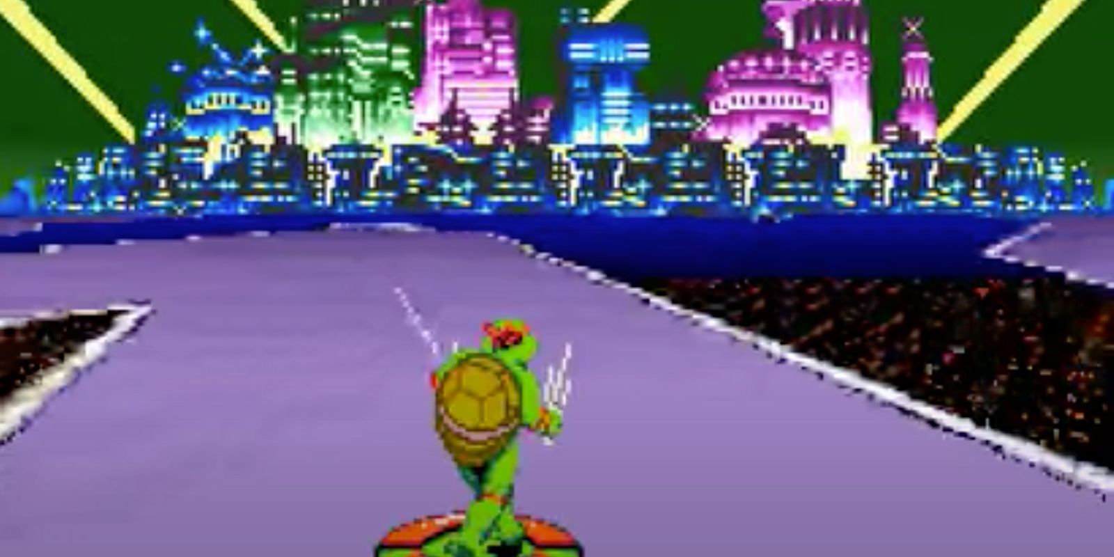 Turtles in Time was ported to the SNES and utilized the console's Mode 7 graphics capabilities to redesign levels