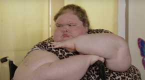 Tammy Slaton pouting in 1000-lb Sisters looking angrily wearing animal print dress