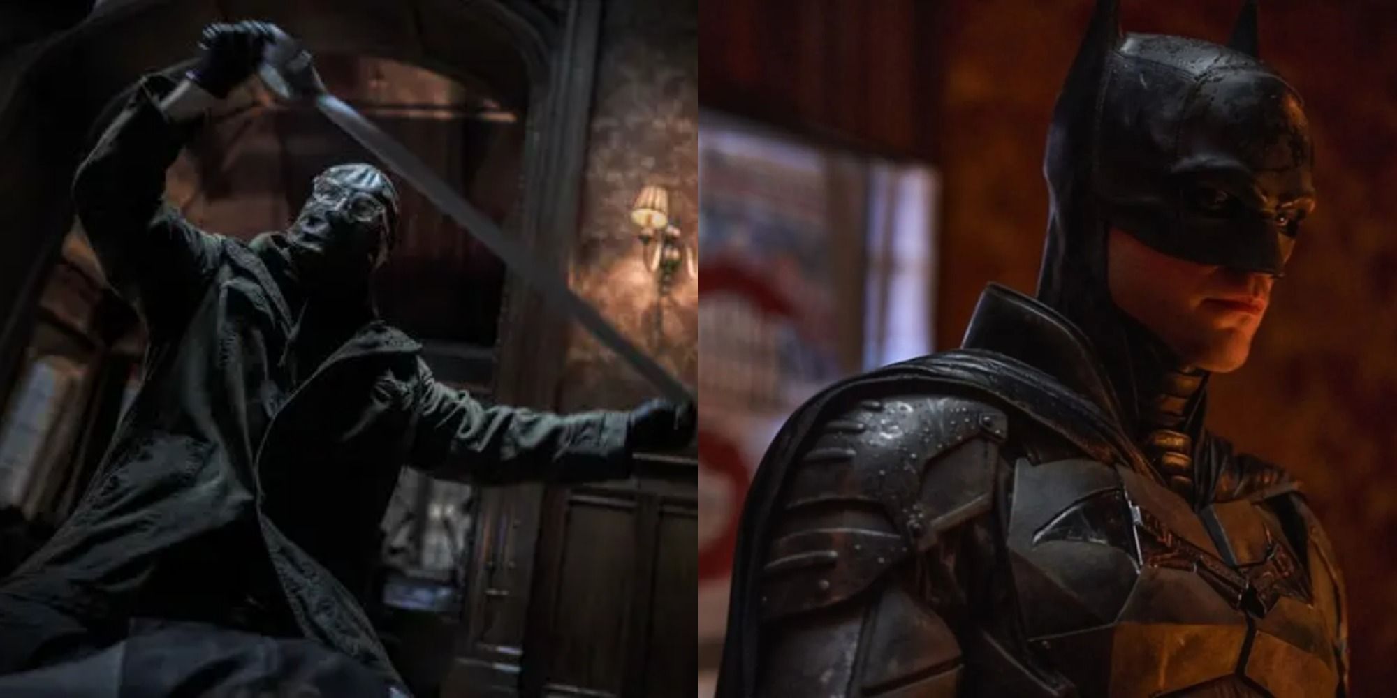 Split image showing Riddler and Batman in The Batman