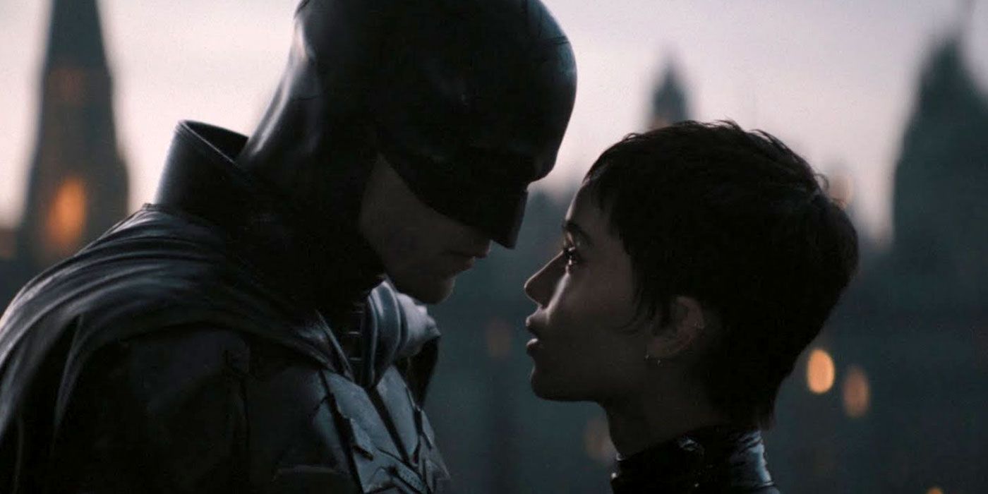 Batman and Catwoman sharing an intimate moment together