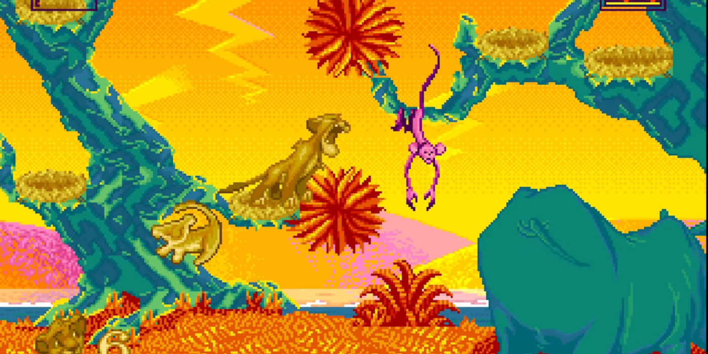 Simba tries to solve the monkey puzzle from the Lion King Game