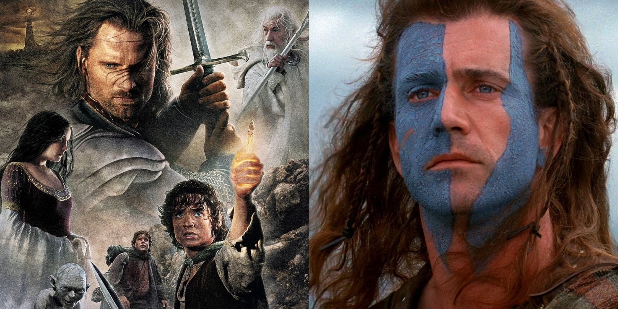 Split image showing posters for TLOTR and Braveheart
