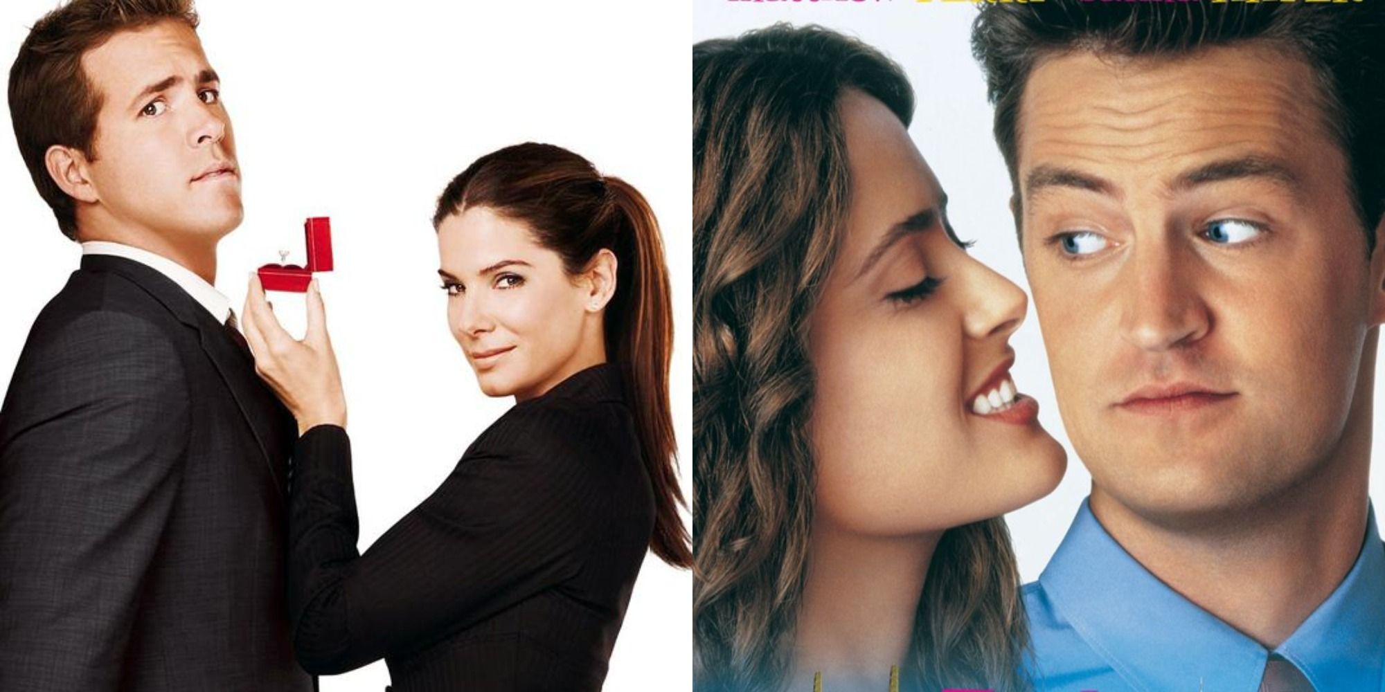 Split image showing characters from The Proposal and Fools Rush In