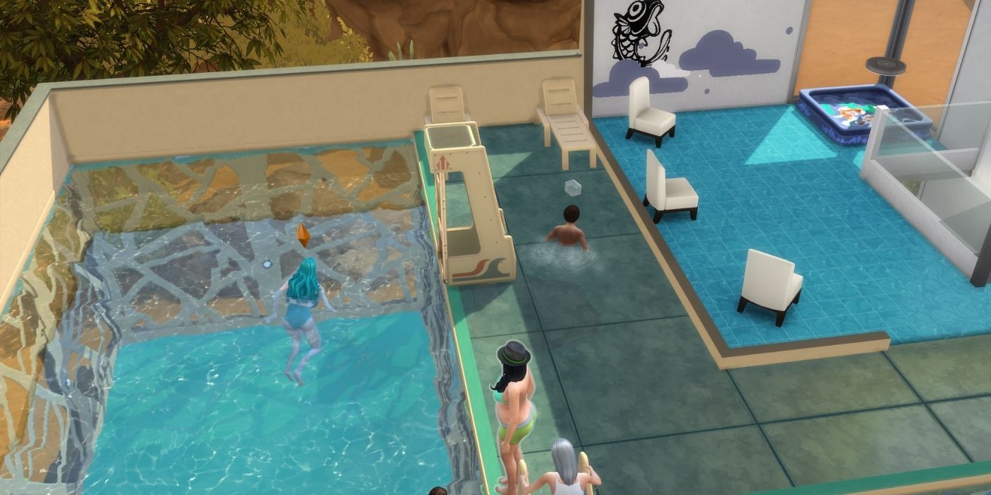 A sim swimming on the ground in The Sims 2