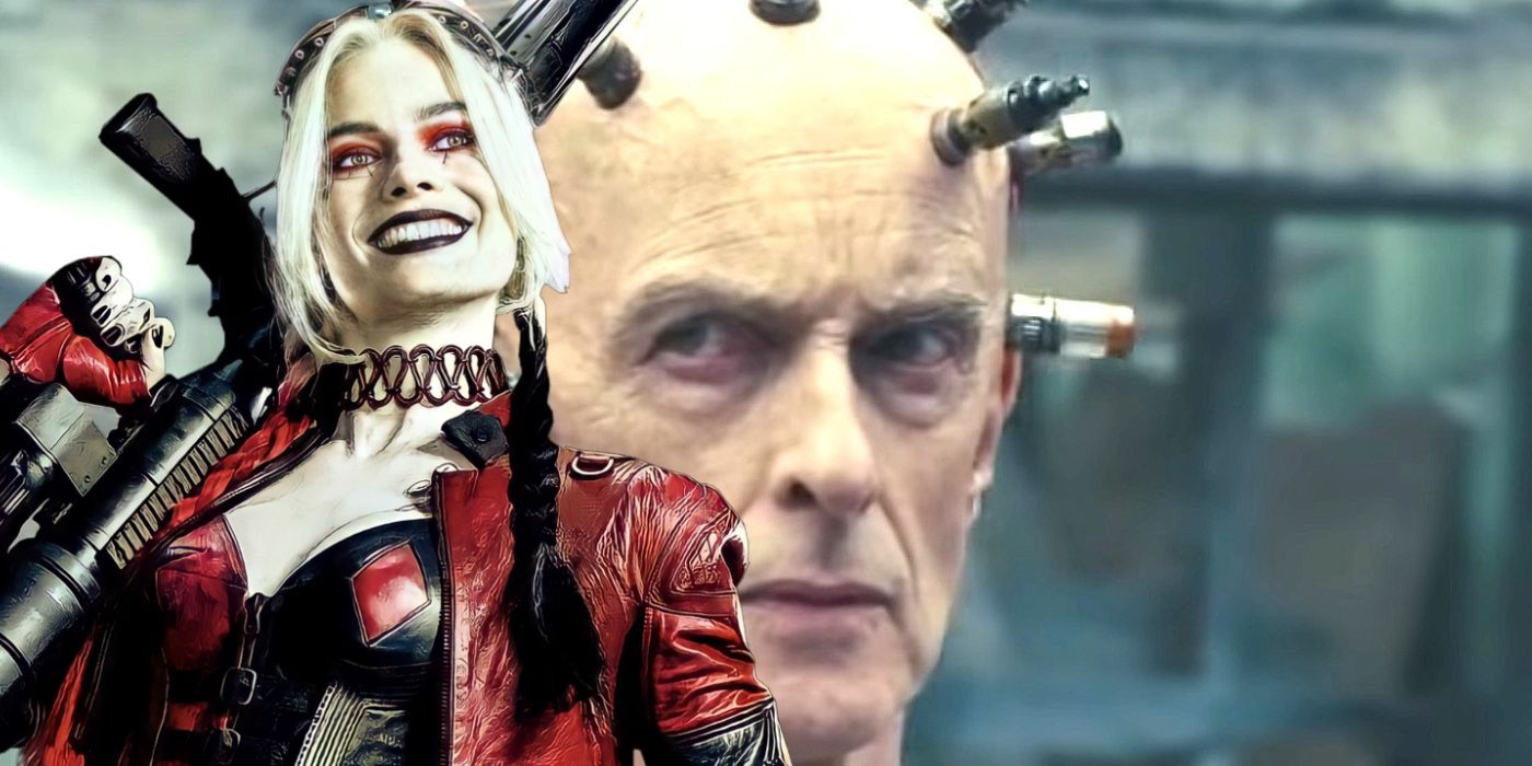 Image of Peter Capaldi&rsquo;s Thinker next to Harley Quinn