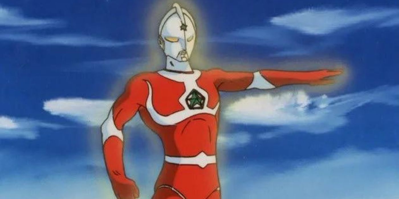 Ultraman flying in the anime