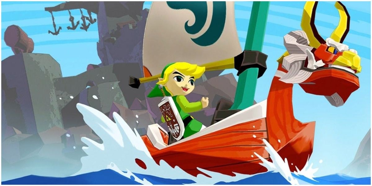 Link taking to the sea in the King of Red Lions boat in The Legend of Zelda: The Wind Waker