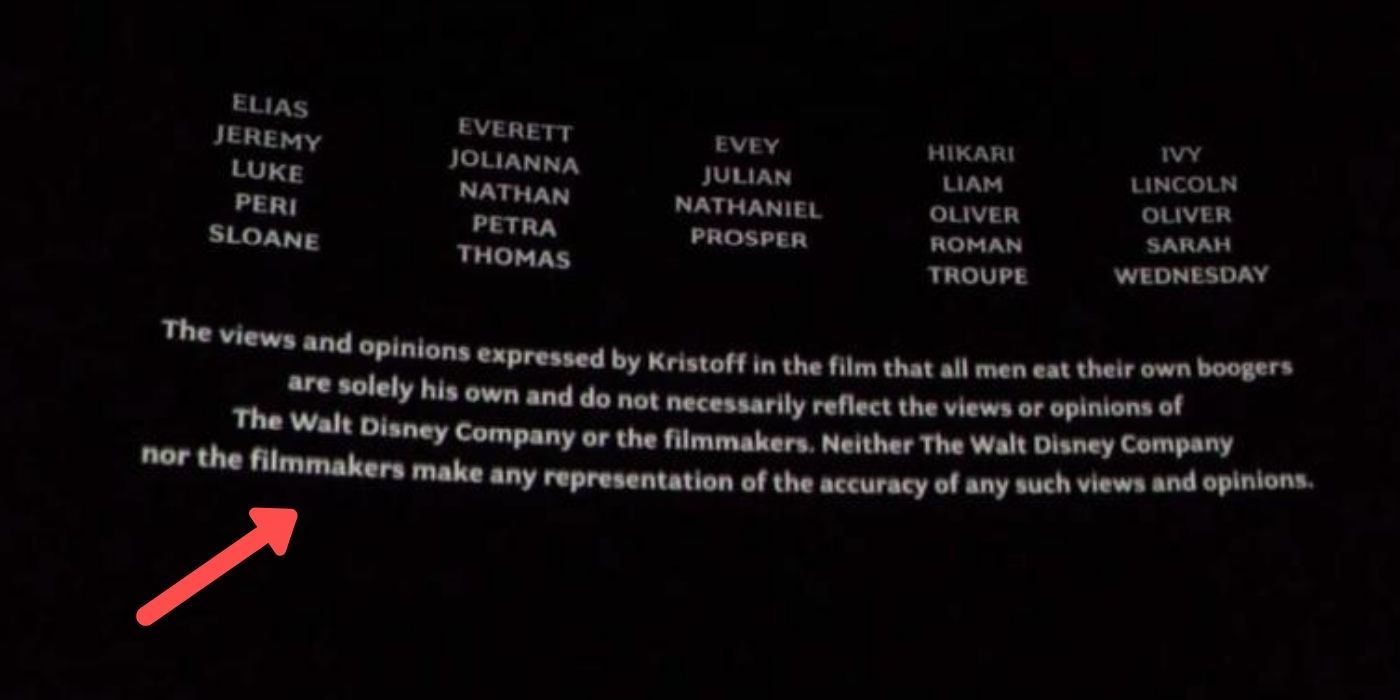 The ending credits of Frozen