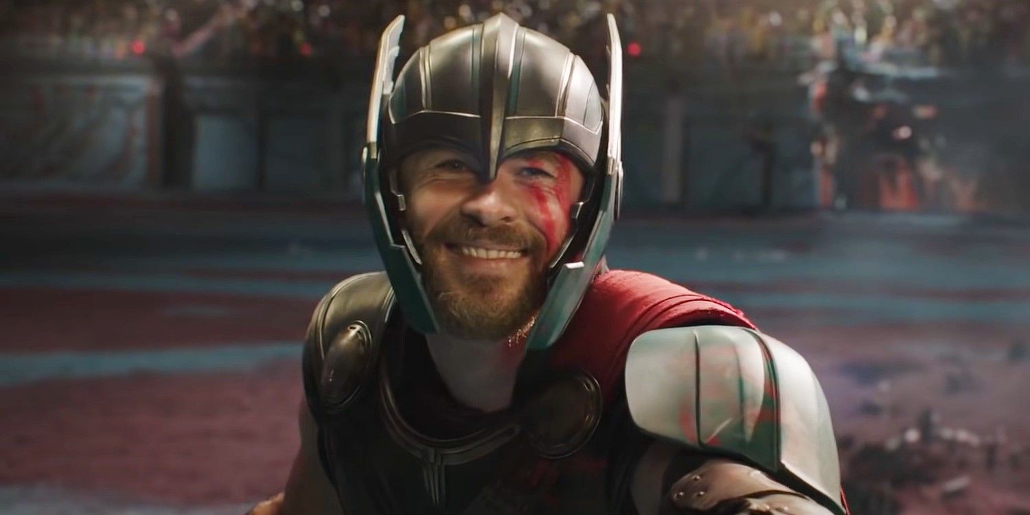 Chris Hemsworth as Thor preparing to fight in Thor Ragnarok