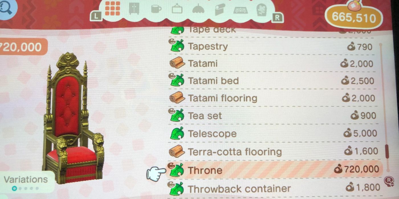 Throne for sale in Animal Crossing New Horizons