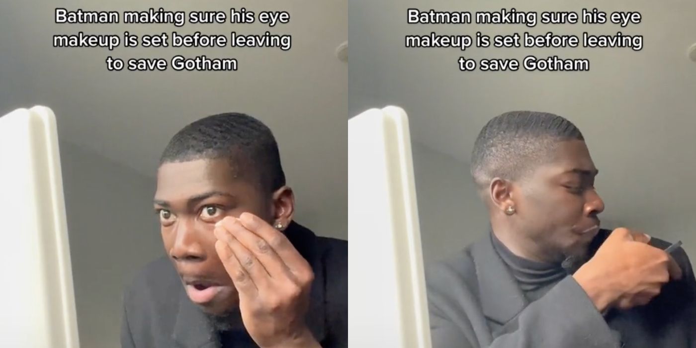 TikTok about Batman setting his makeup as Gotham citizens scream