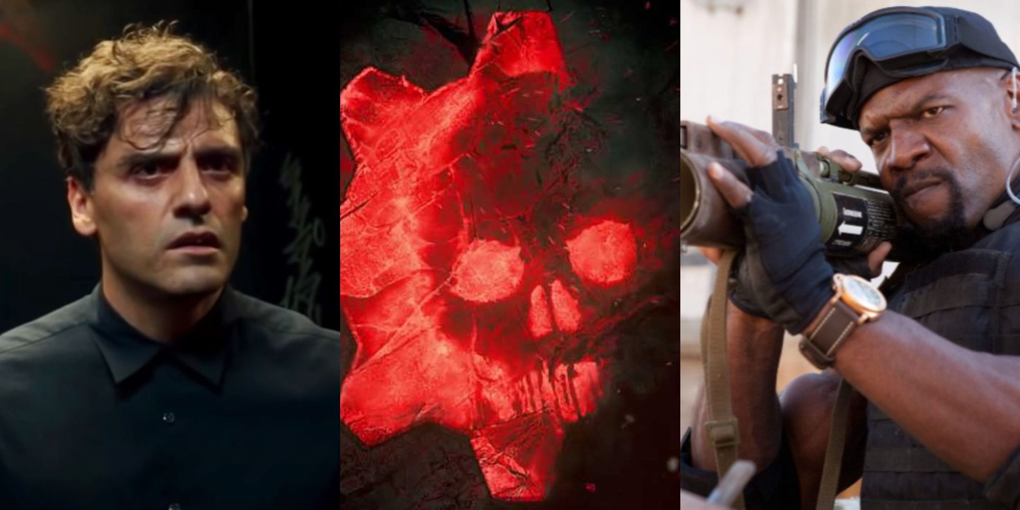 Triple image of Gears of War, Oscar Isaac, Terry Crews