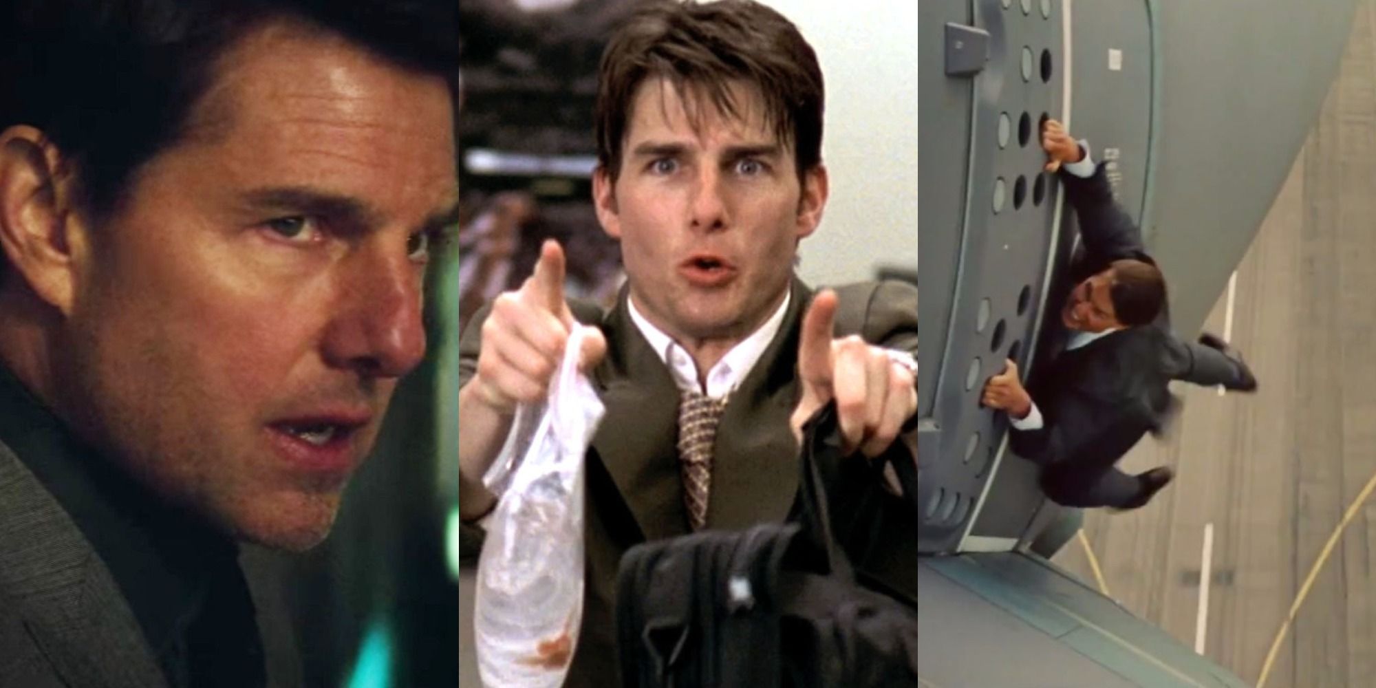 Triple image of Tom Cruise in some of his movies
