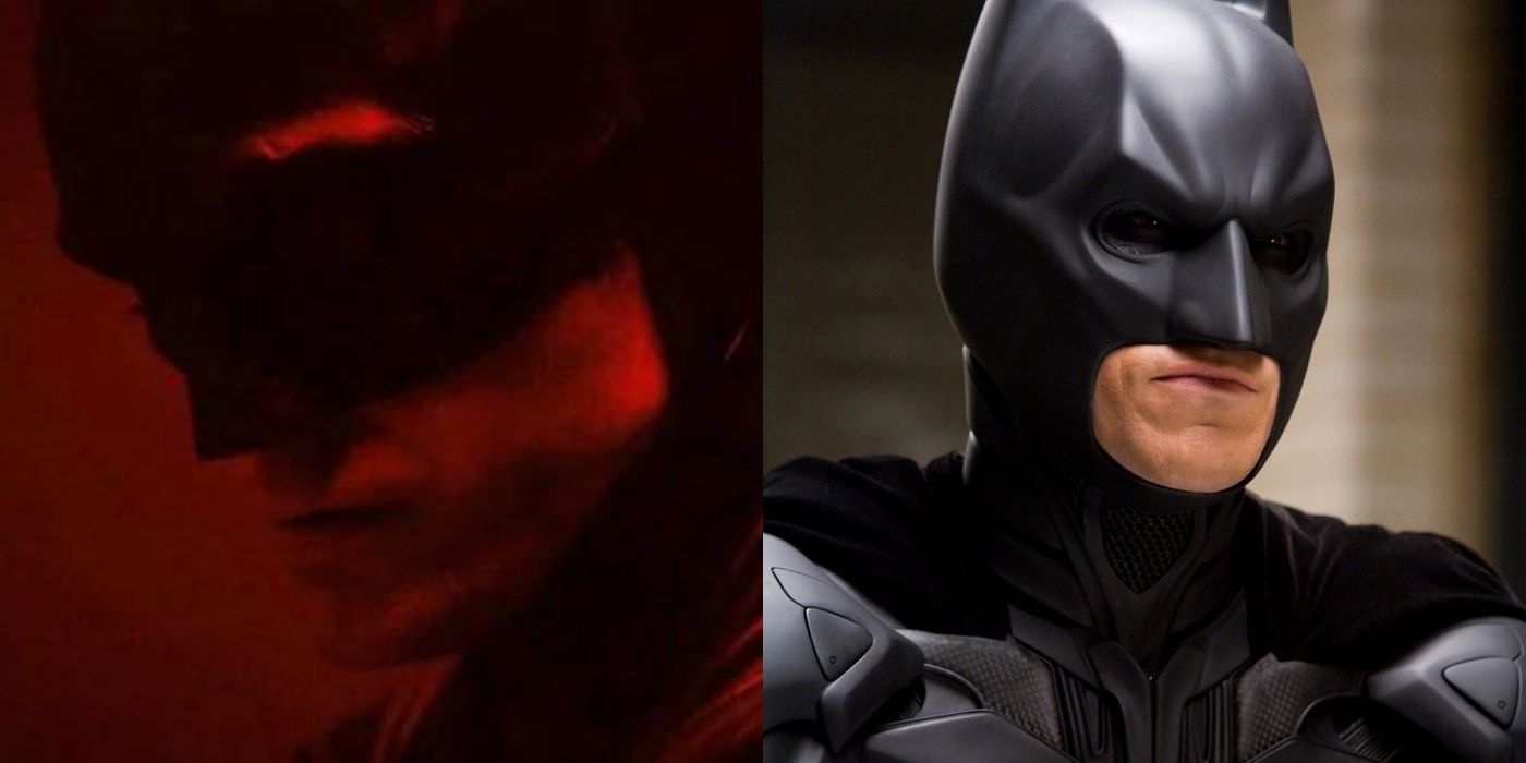 split image of pattinson batman and bale batman