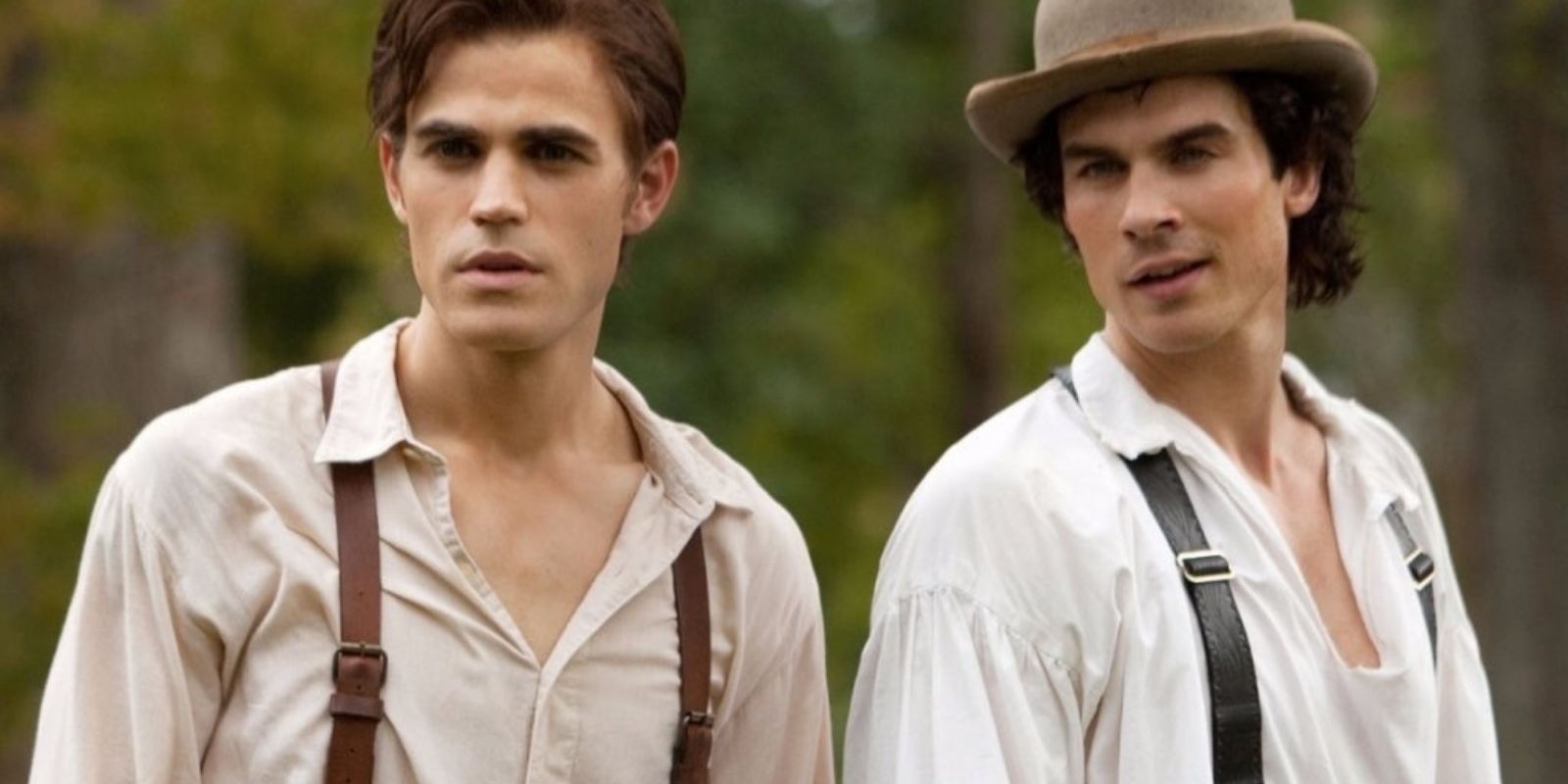 Stefan and Damon standing together in The Vampire Diaries
