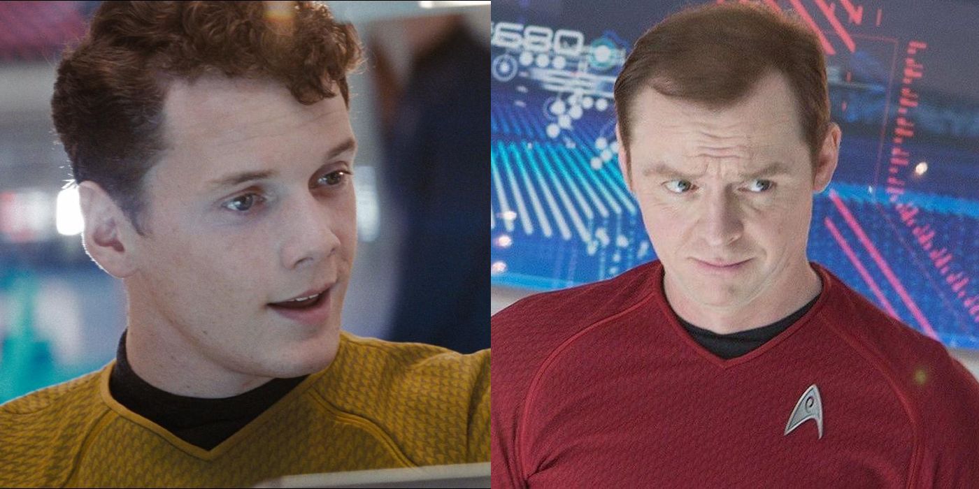 Split image of Anton Yelchin and Simon Pegg in Star Trek