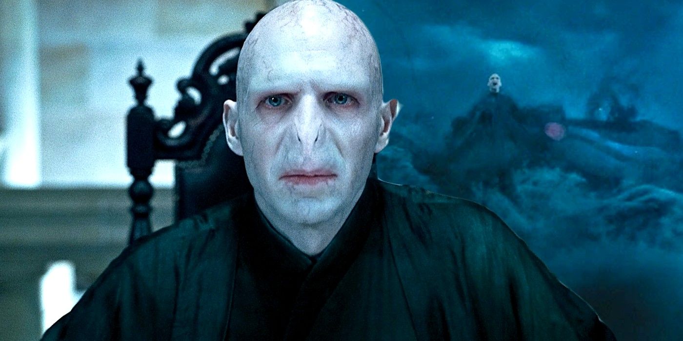 Voldemort sitting at a table in Harry Potter