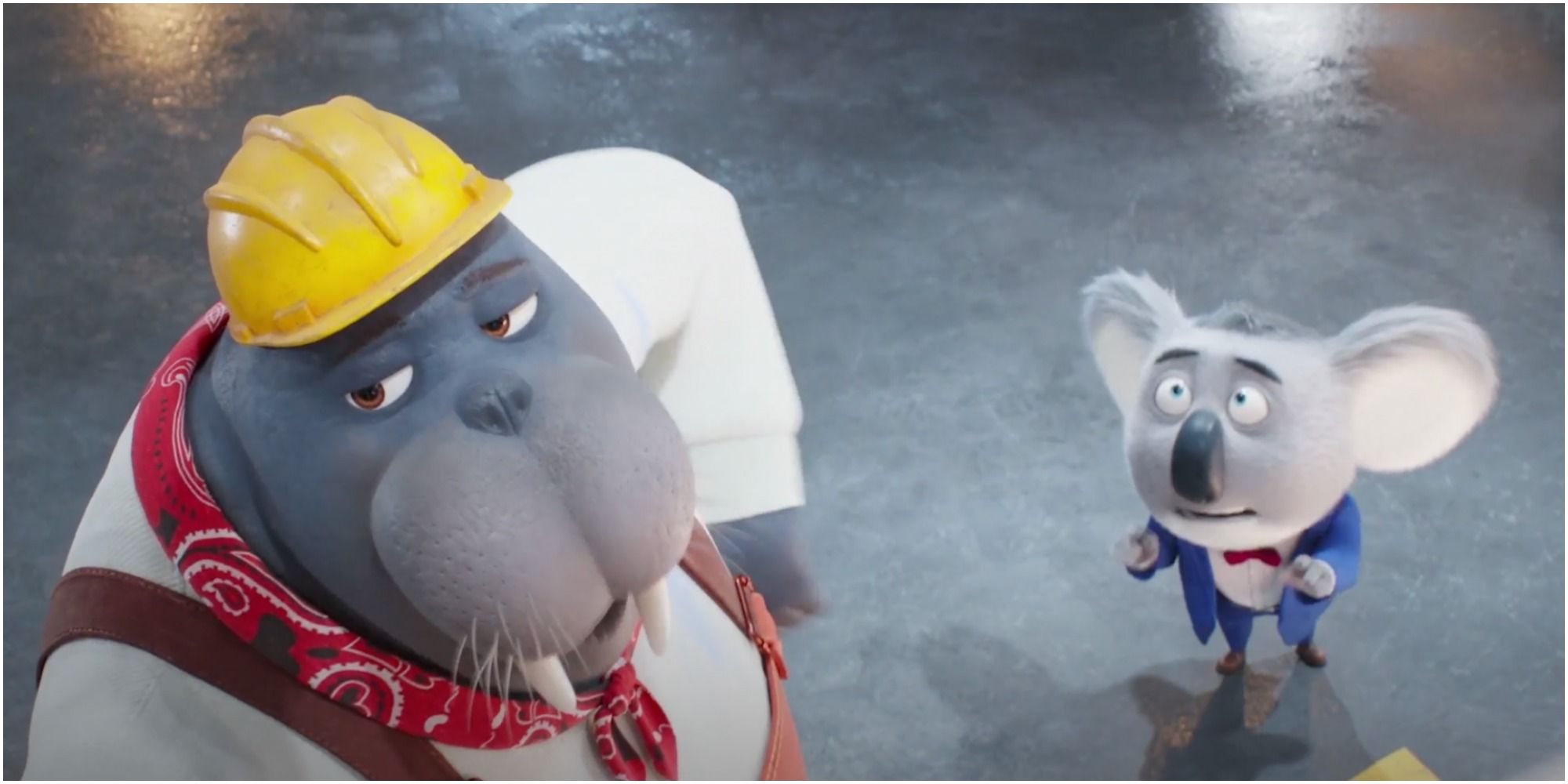 Walrus construction worker voiced by Scott Mosier tells everyone that Buster Moon has no idea what he is doing in Sing 2
