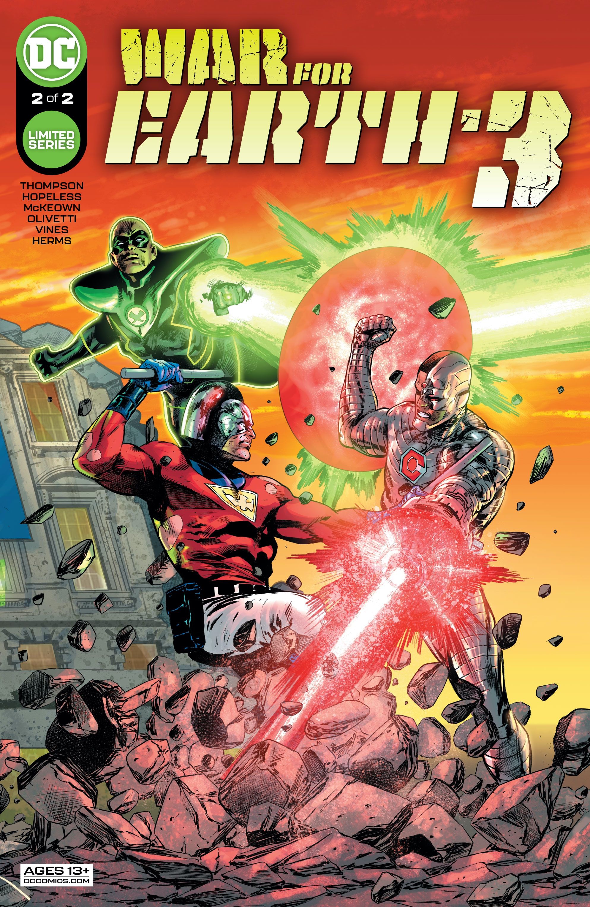 War for Earth 3 preview cover, featuring Peacemaker and Emerald Knight