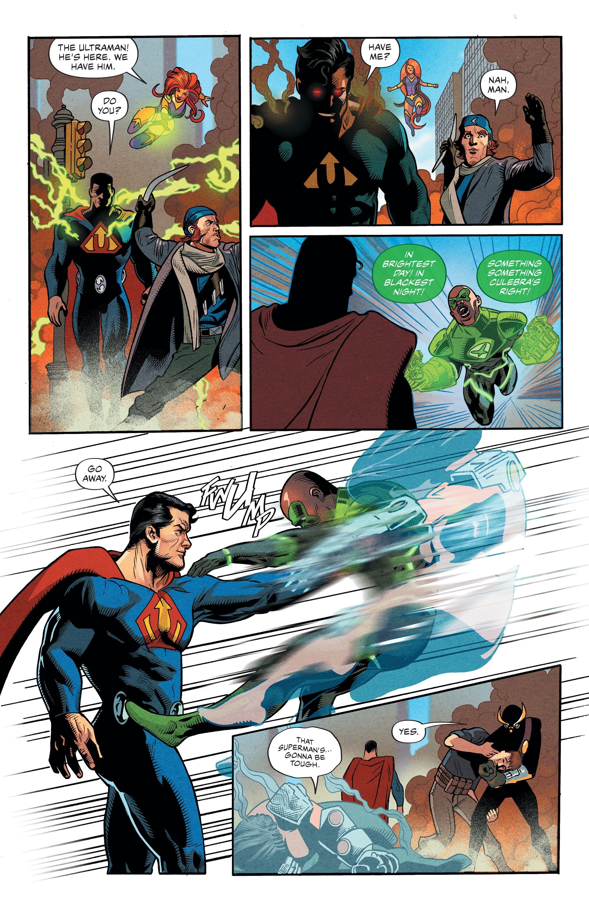 Ultraman punches Emerald Knight