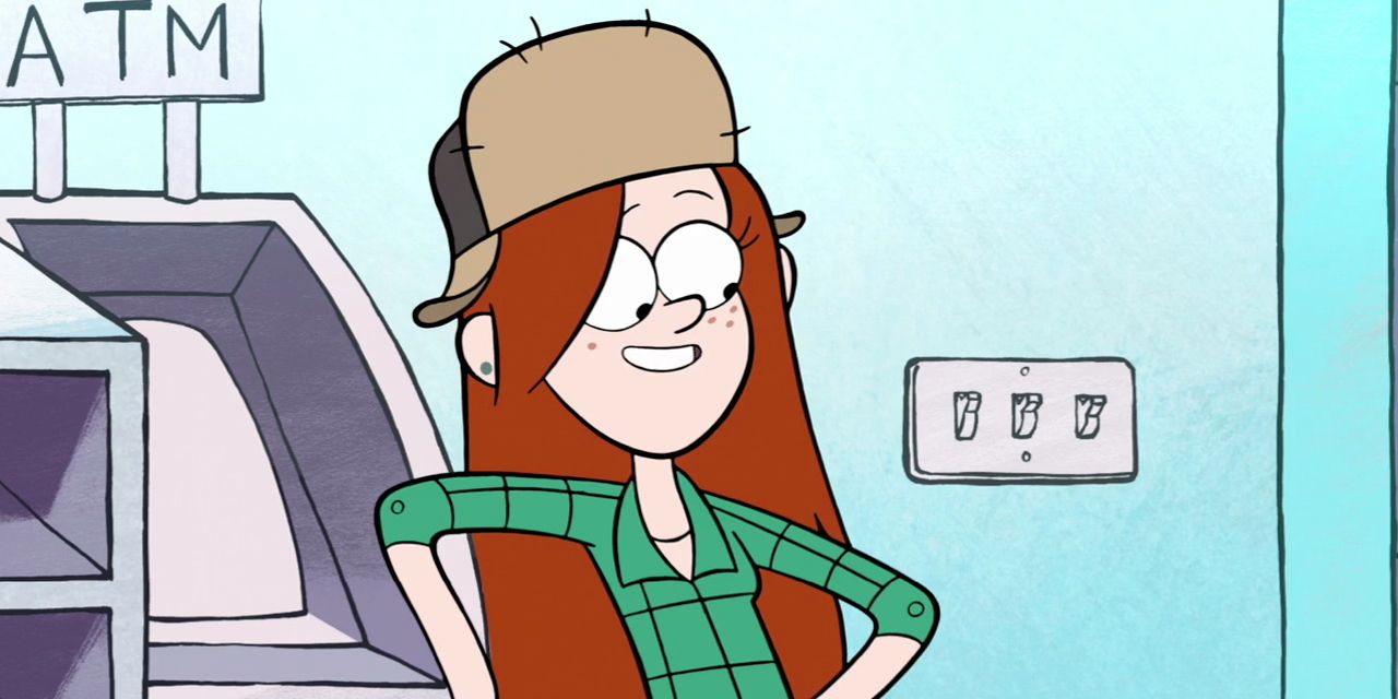 Wendy leaning on an ATM in gravity falls