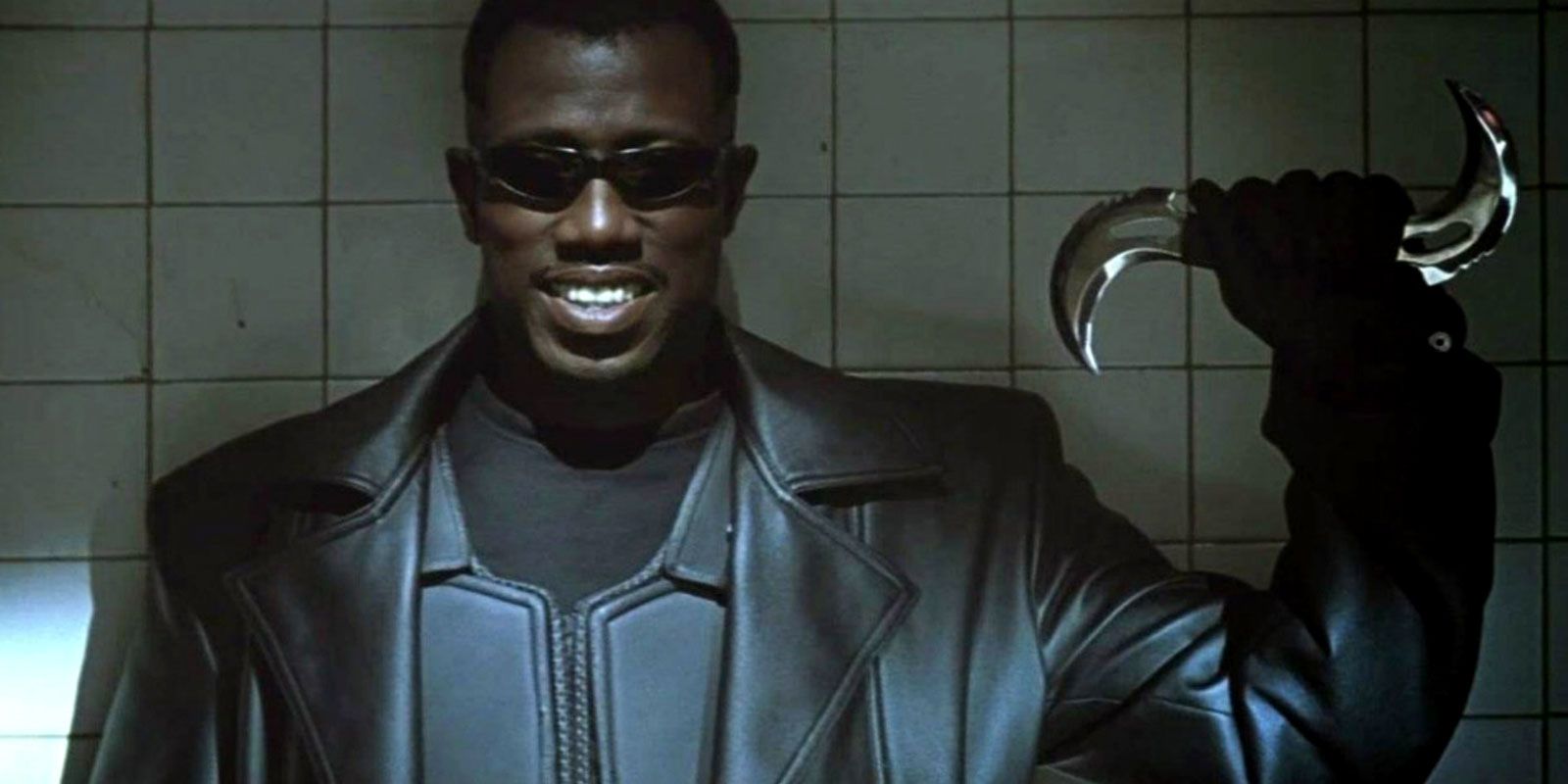 Wesley Snipes as Blade, with a devious grin.