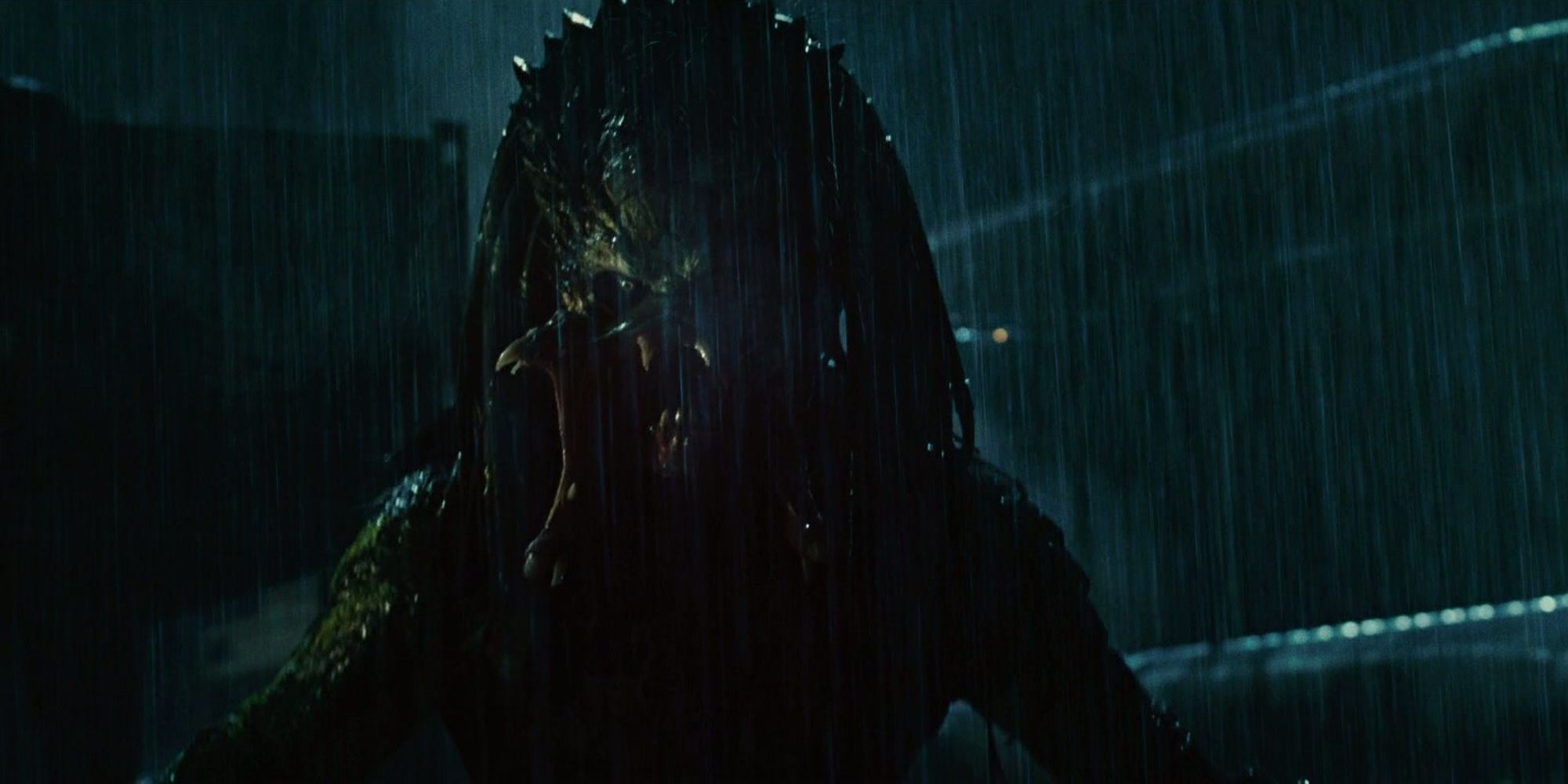 Wolf Predator unmasked in the rain in Alien Vs. Predator Requiem