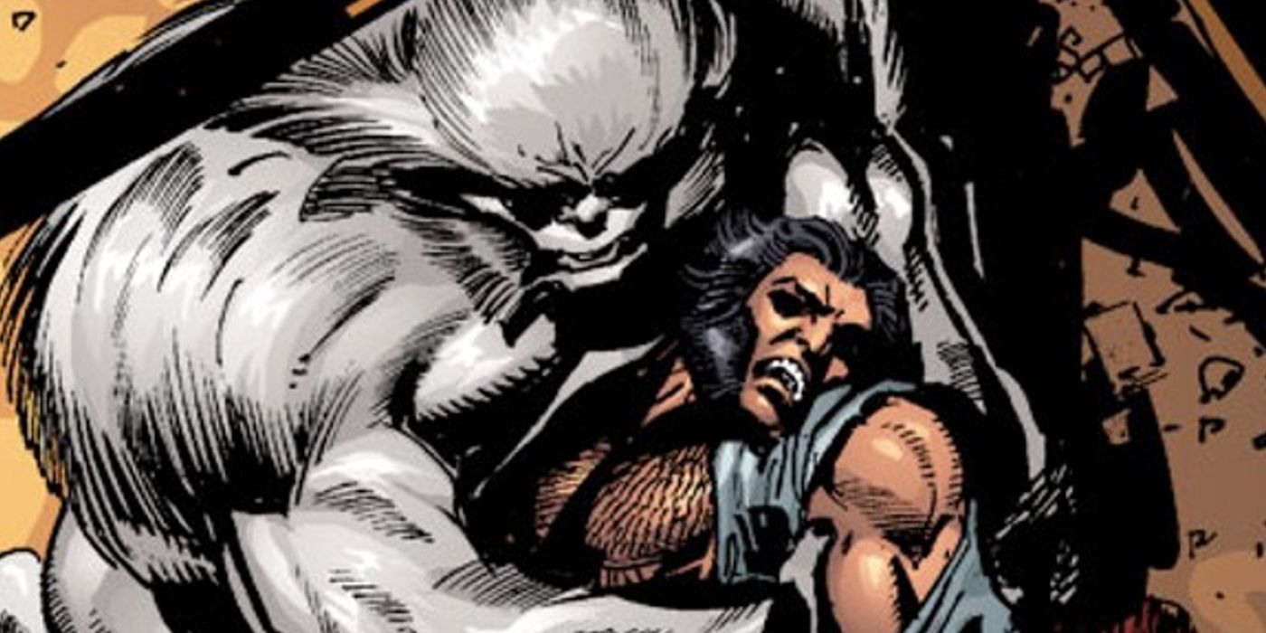Exiles scene with Sasquatch cradling Wolverine.