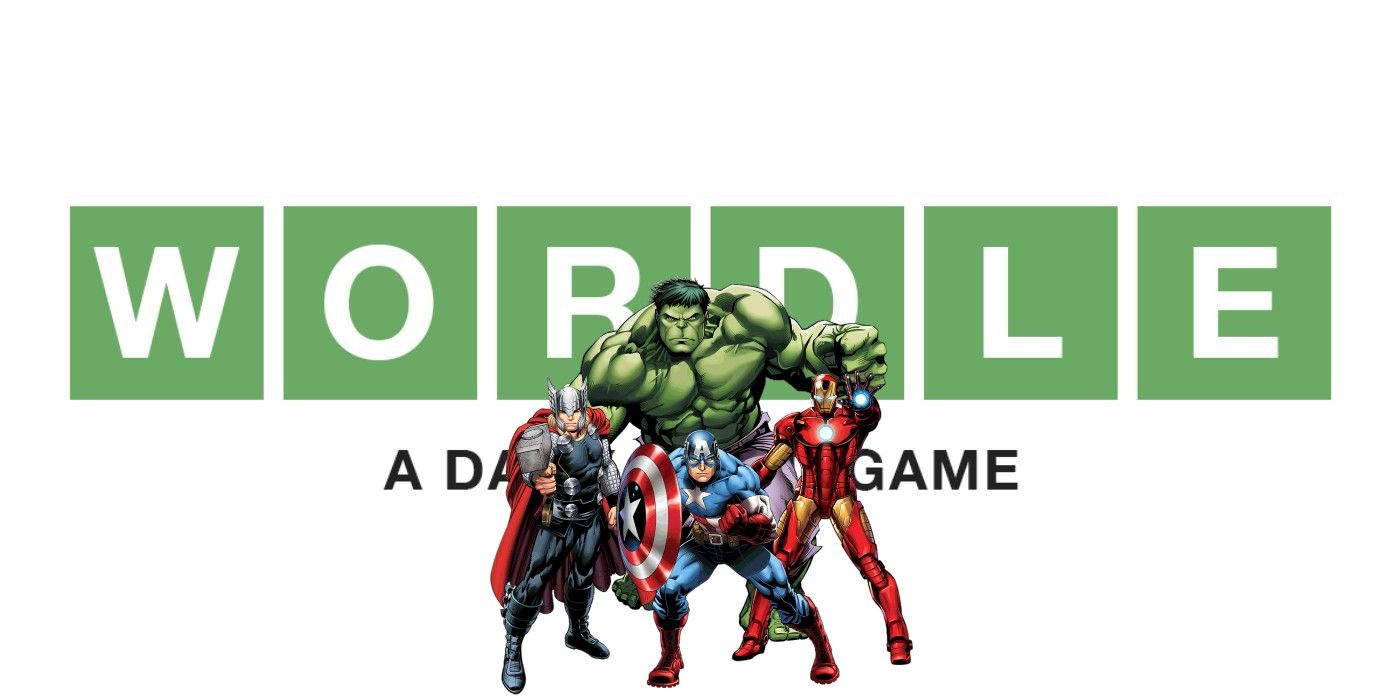Wordle logo and subtitle with marvel heroes