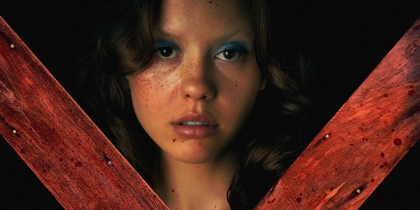 Mia Goth as Maxine in a cropped poster for X.