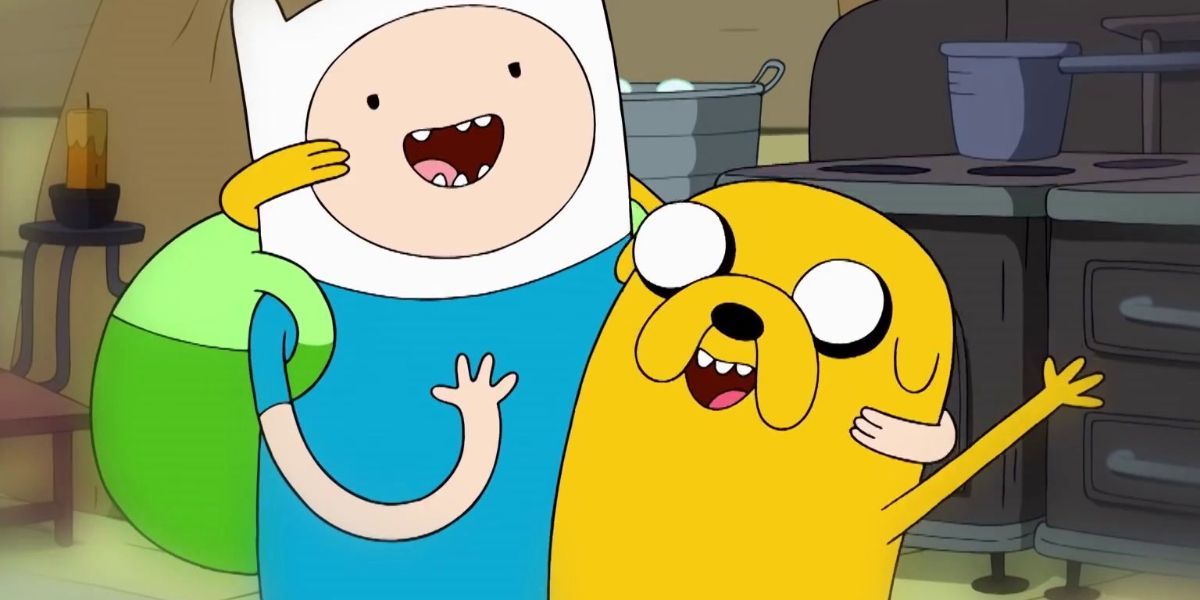 Finn and Jake hug in Adventure Time