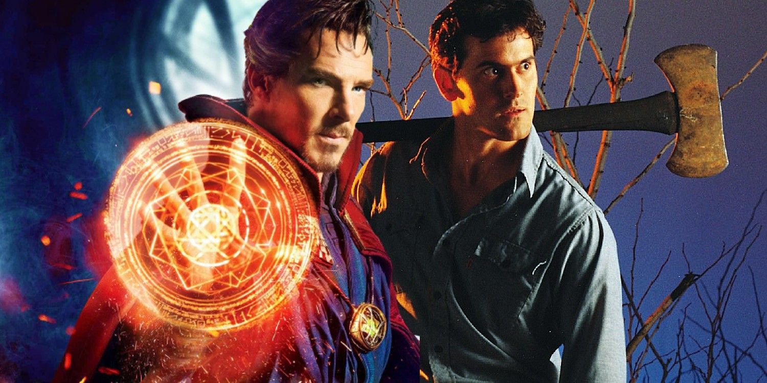 Benedict Cumberbatch as Doctor Strange in the MCU and Bruce Campbell as Ash from Evil Dead