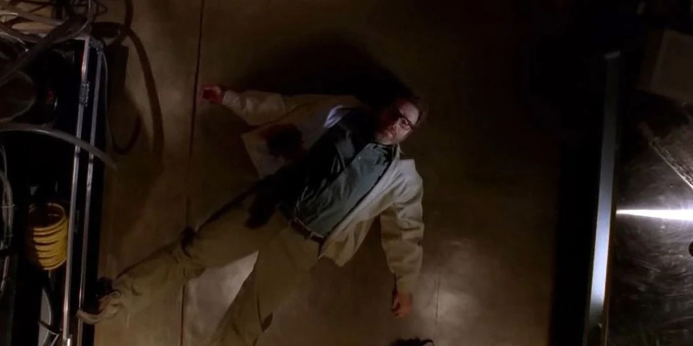 Walter White on the flooring dying in the final scene of Breaking Bad.