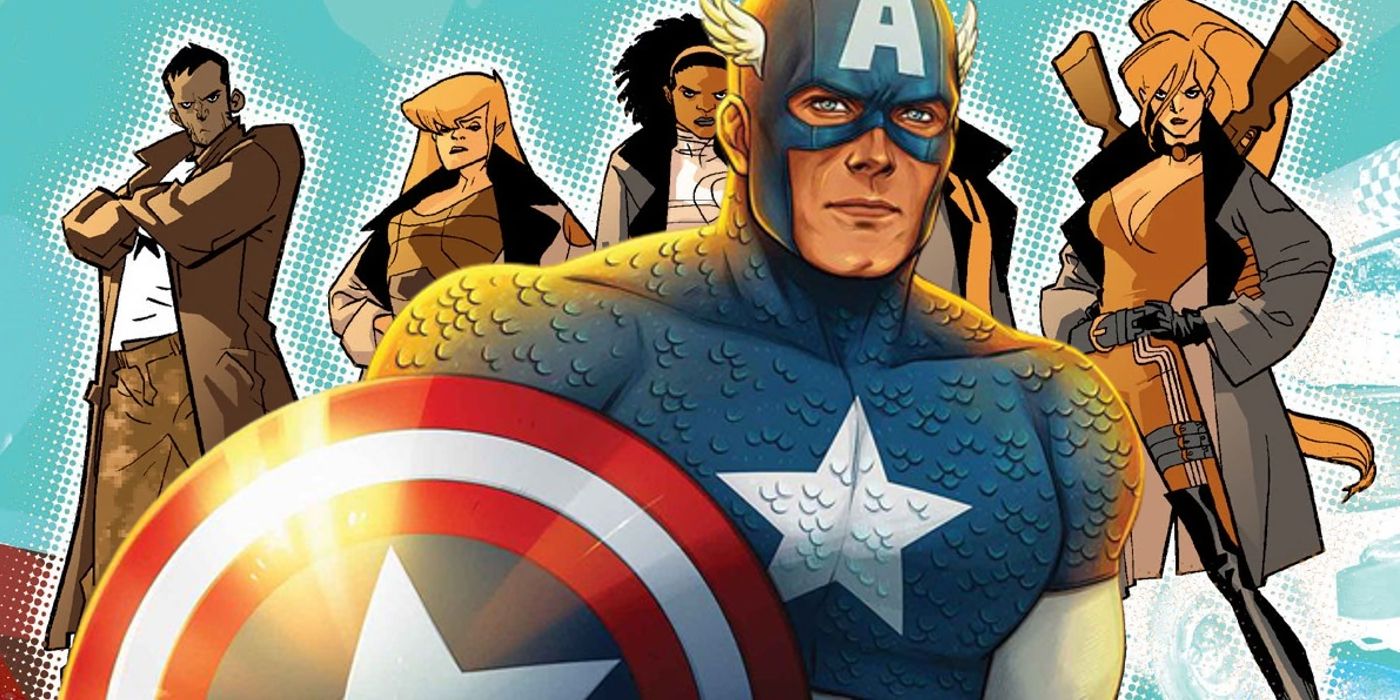 Captain America in front of characters from Nextwave