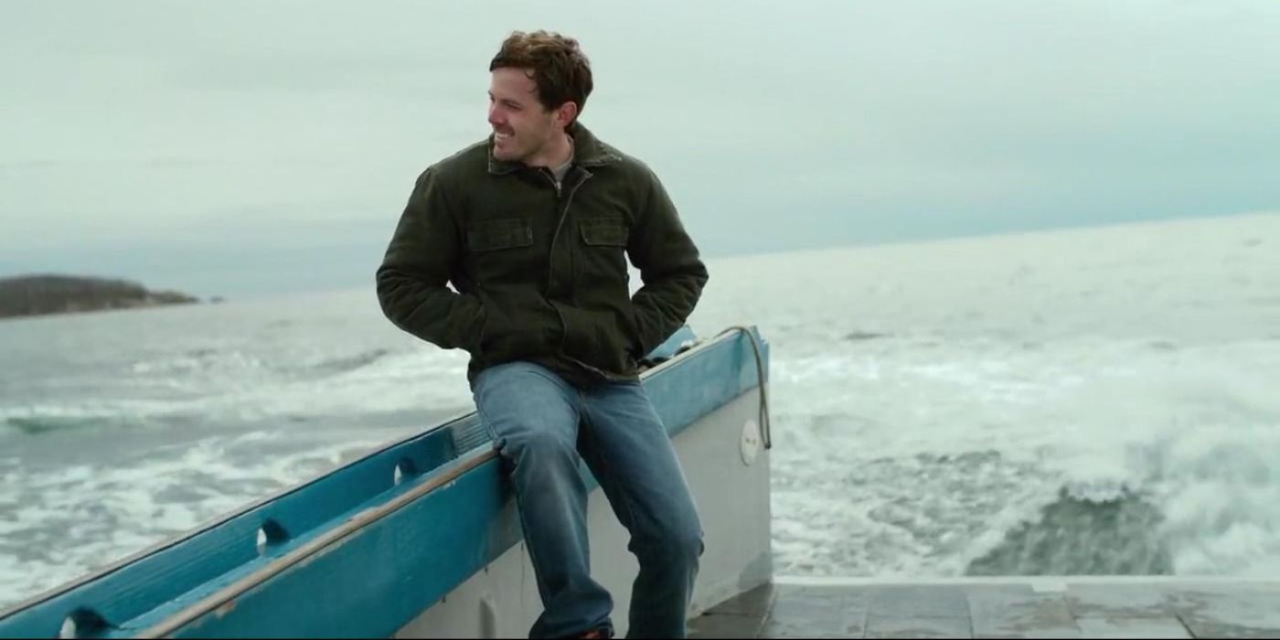 Casey Affleck on a boat in Manchester by the Sea.