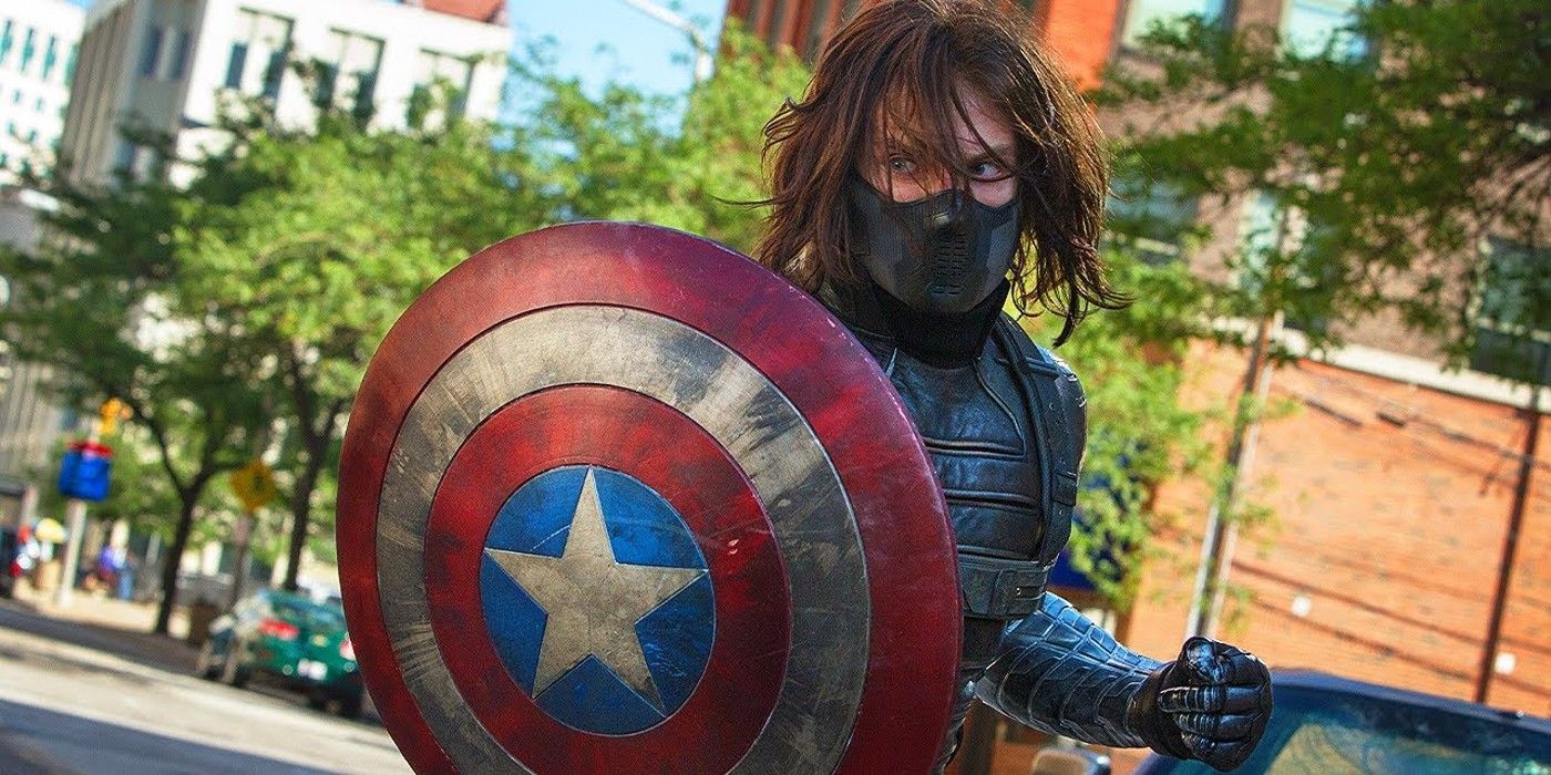 The Winter Soldier gets holds of Cap's shield in Captain America: Winter Solider
