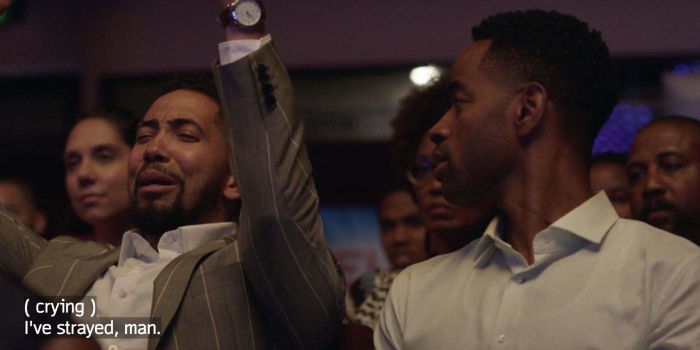 Chad crying in church next to Lawrence in Insecure.