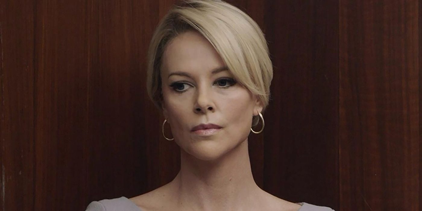 Charlize Theron dressed as Megyn Kelly in a scene from Bombshell.