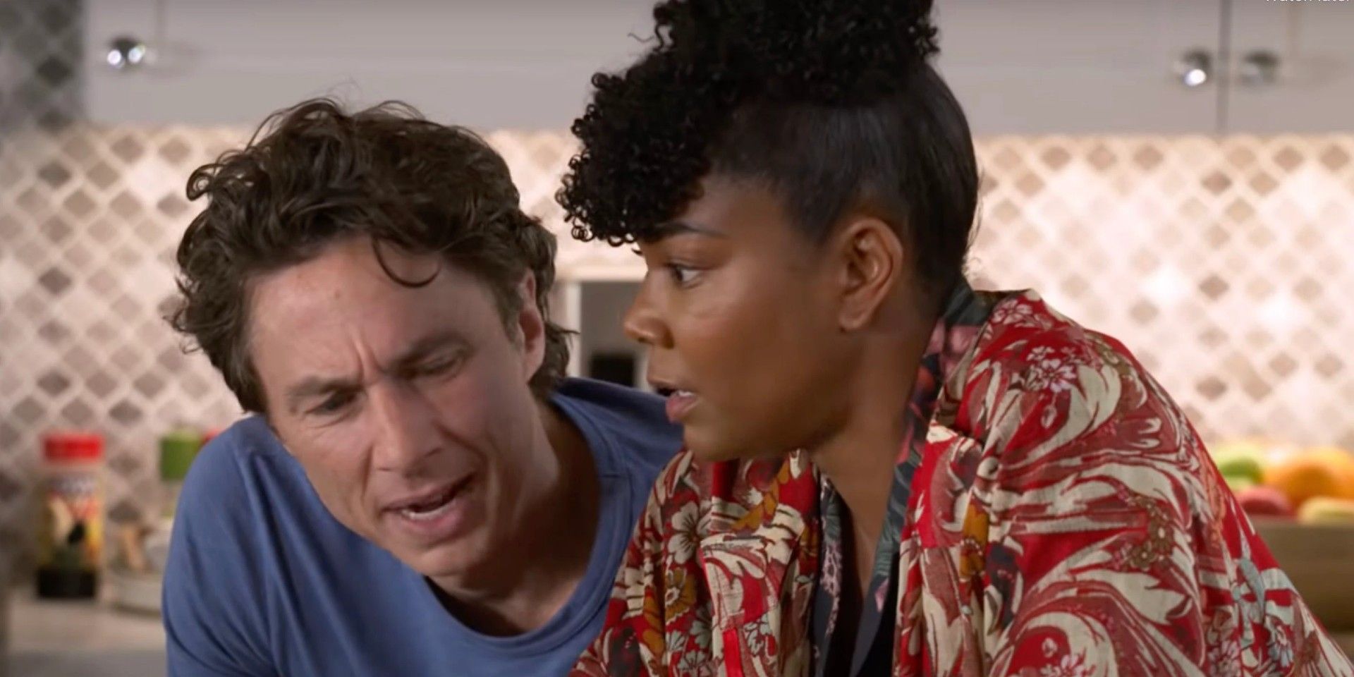 Zach Braff and Gabrielle Union as Paul and Zoey Baker looking distressed in Cheaper by the Dozen.