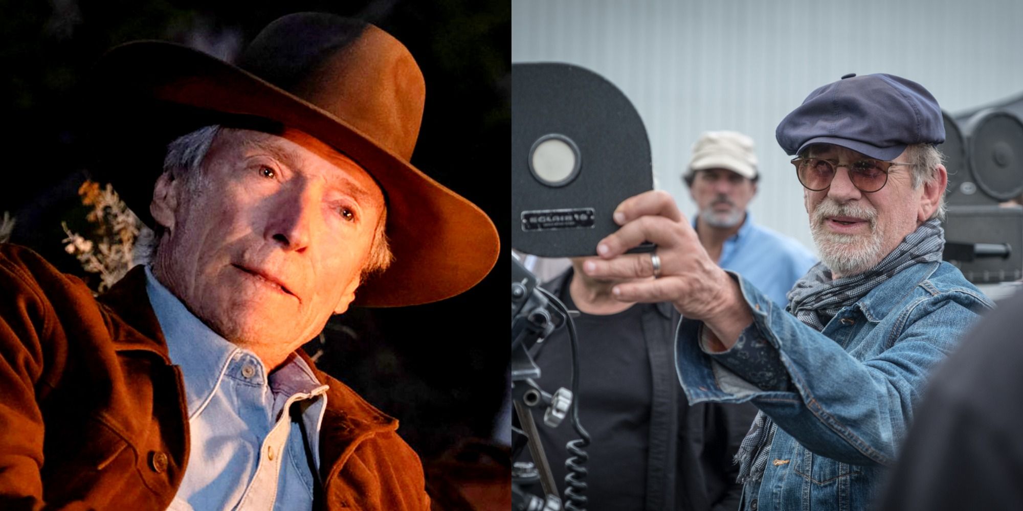 Split image of Clint Eastwood and Steven Spielberg