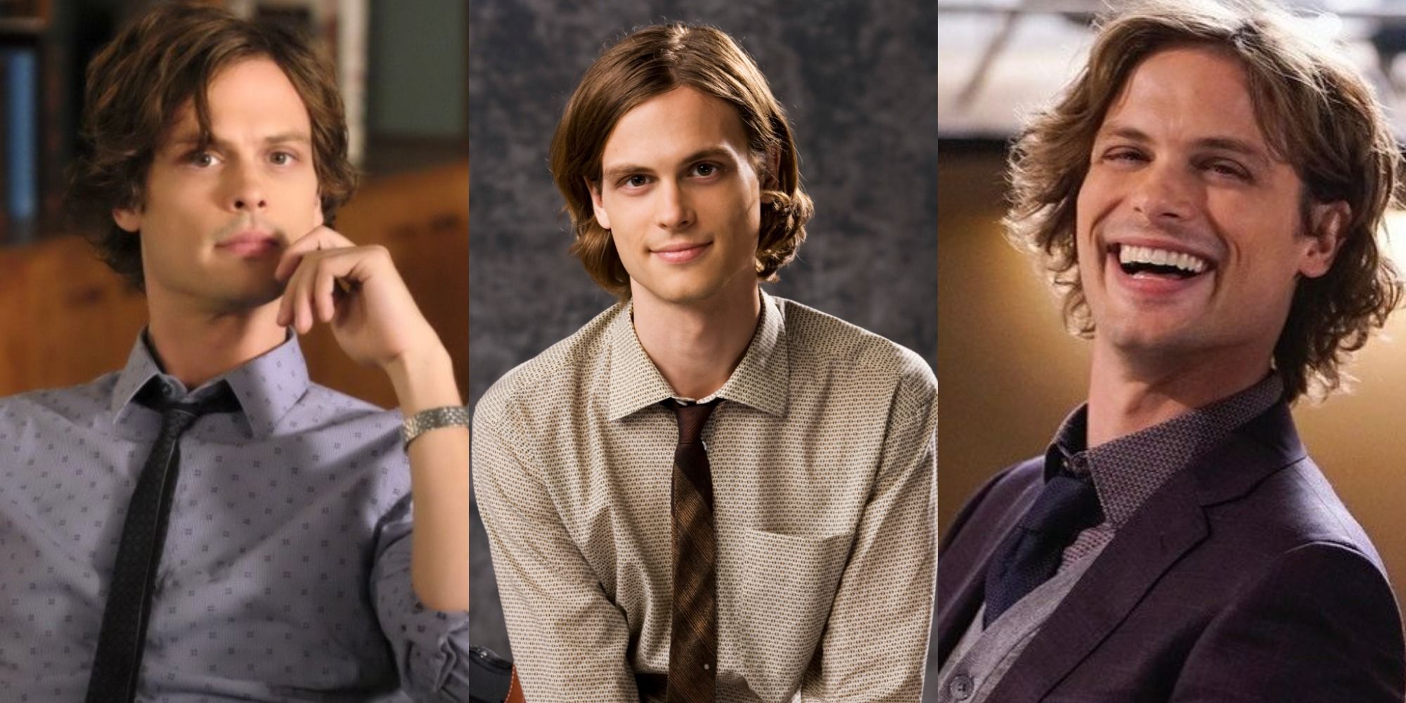 Three images of Matthew Gray Gubler as Spencer Reid in Criminal Minds
