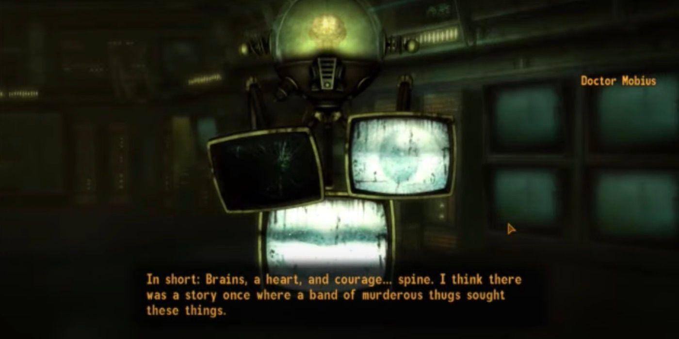 Dr. Mobius sutilmente referenciando O Mágico de Oz no DLC Old World Blues do Fallout New Vegas