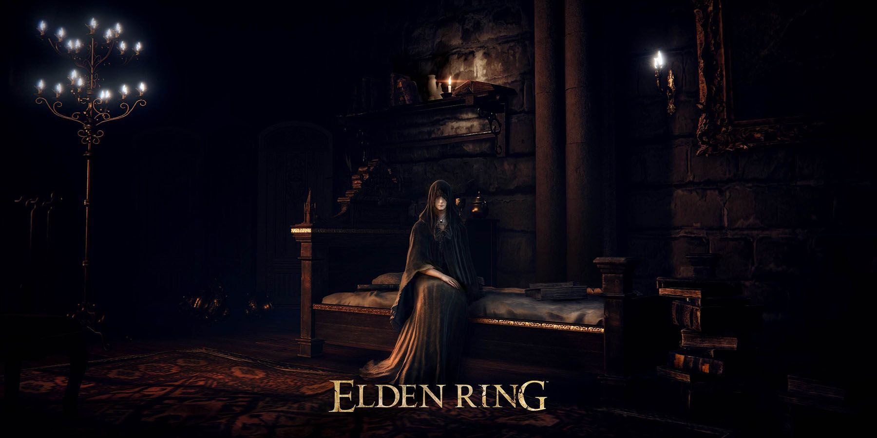 Elden Ring's Fia sitting on bed facing player