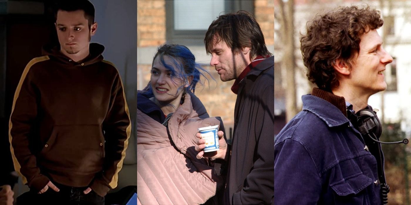 Collage of Michel Gondry, Elijah Wood, Kate Winslet, and Jim Carrey in Eternal Sunshine of the Spotless Mind.