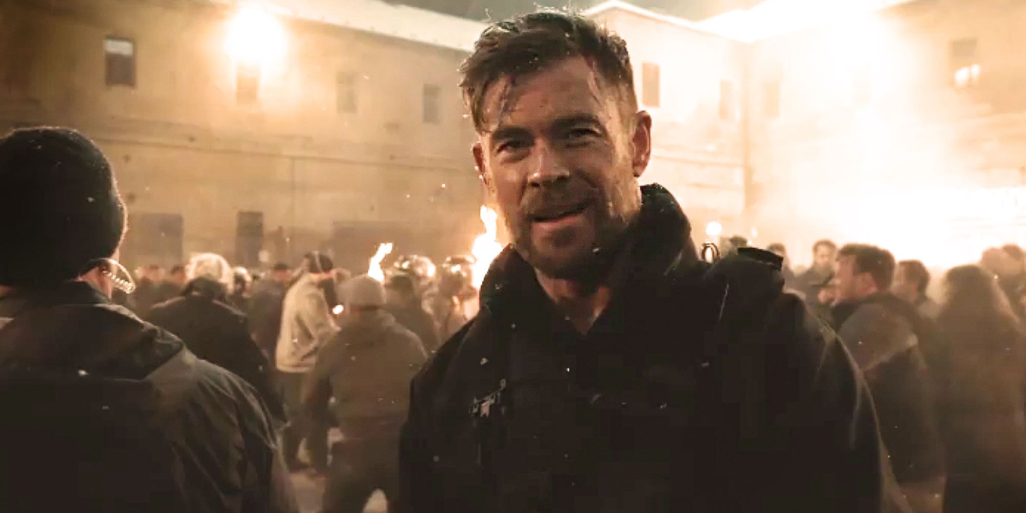 Extraction 2 riot scene with Chris Hemsworth