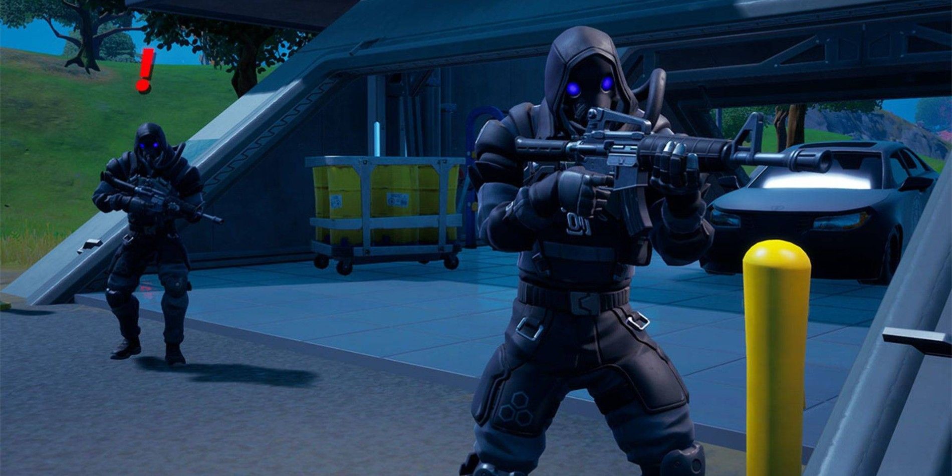 IO Guards patrol the red areas on Fortnite's new island map.