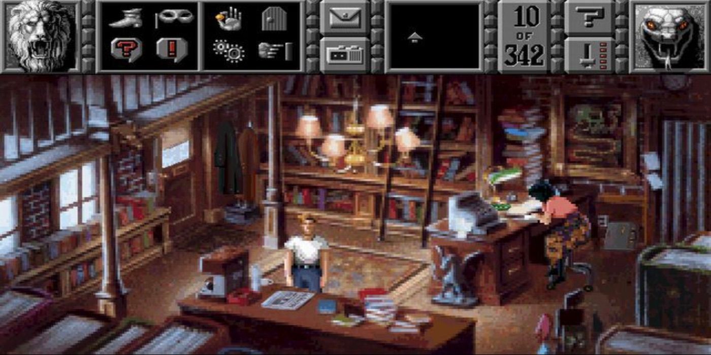 A screenshot of Gabriel Knight and Grace Nakimura in their bookstore in Gabriel Knight: Sins of the Father