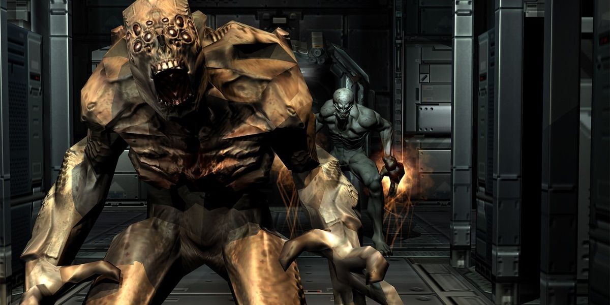 A pair of demons attack from DOOM 3